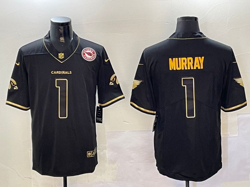 Men Arizona Cardinals 1 Murray Black Gold Throwback 2024 Nike Limited NFL Jersey style 1